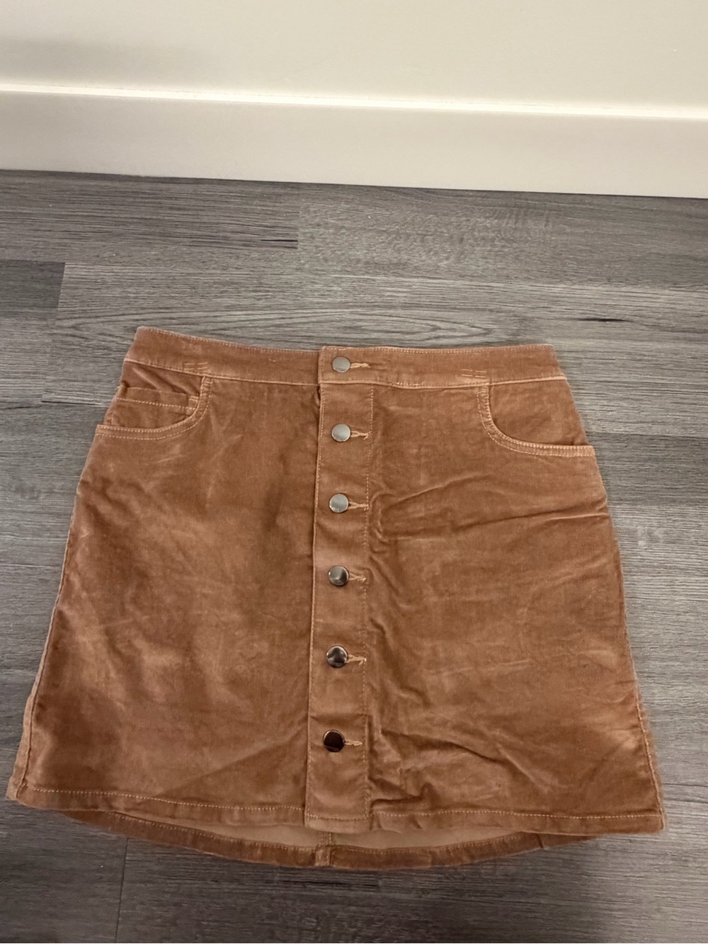 Express Rust Corduroy Button-Front Mini Skirt
